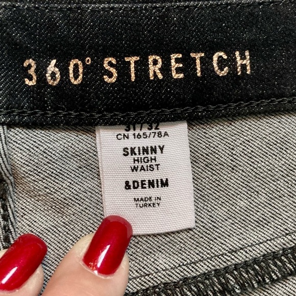 &Denim 360* Stretch Black Wash High Waist Skinny Jeans,‎ size 31 x 32 - Picture 11 of 13